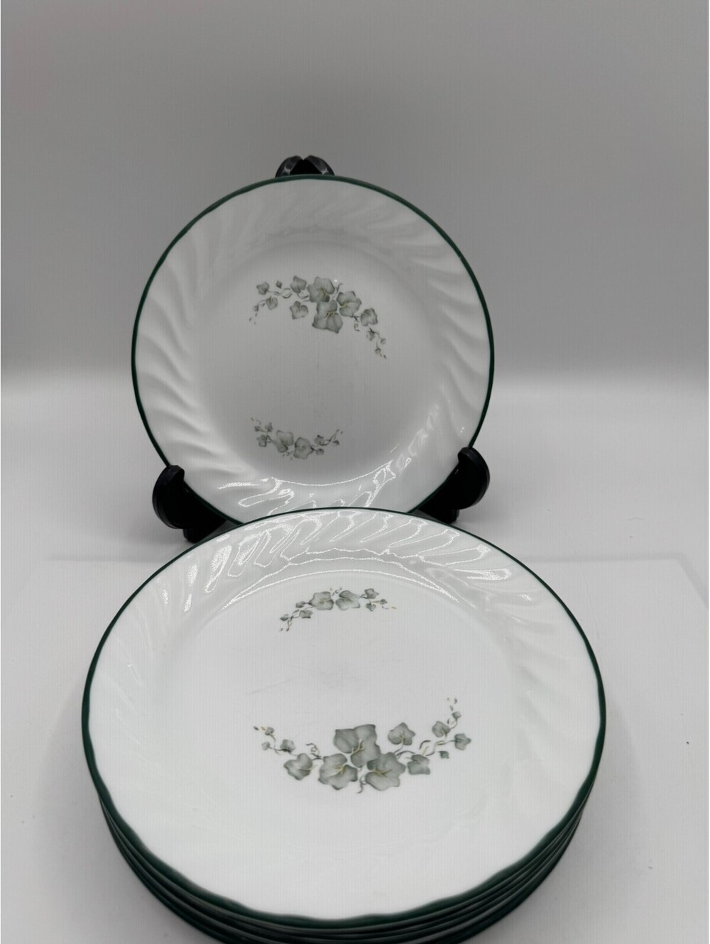 8 Corelle Corning CALLAWAY IVY SWIRL 7 1/4" Green Trim Salad Dessert Plates